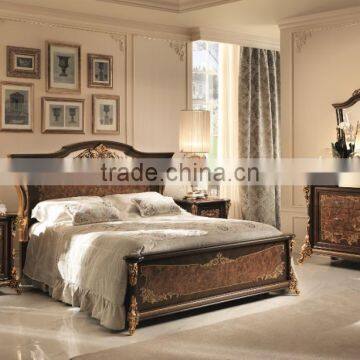 Luxury Italian Style Solid Wood 24K Gold Plated Bedroom Furniture/5PCS Italian Palace Bedroom Set(MOQ=1 SET)