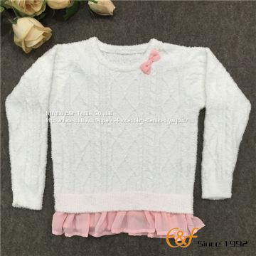 Falbala Long Sleeves Special Cable Pattern Sweater for Girl