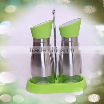 2pcs glass oil bottle set with S/S casing