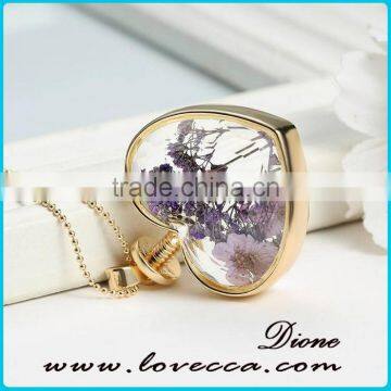 Women Dry Flowers Plant Terrarium Glass Pressed Flower Necklace photo-2
