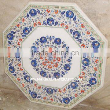White Marble Inlay Coffee Octagonal Table Top Pietra Dura Dinning Table Top