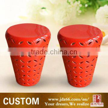 Custom-made Red Hollow Ceramic Garden Seat Stool photo-2