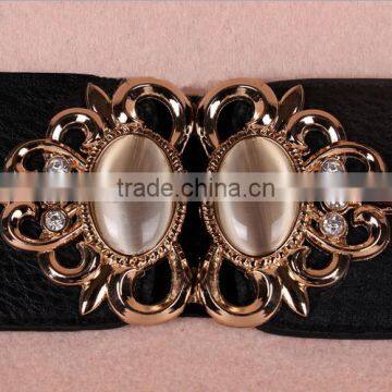 Wholesale Opal Stone Inlaid Flower Pattern Alloy Buckle Sex Women Lady Wide PU Waist Belt photo-3
