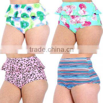 2017 New Fashion Women Swim Wear Summer Floral Printed Bottoms Polyester Ruffle Tiered Sexy Swim Bikini Bottoms Shorts