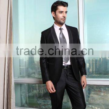 2015 Custom Made Fashion Satin Lapel Black Suits for Men photo-4