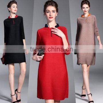 New arrival fashion stand collar women pleated A-line dress