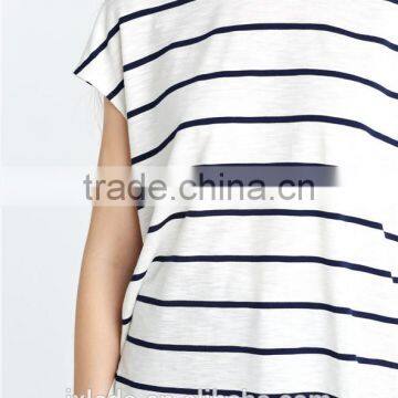 European American Style Leisure Loose Knitting Minimalism Round Collar Short Sleeve Stripe T-shirt photo-3