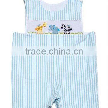 Baby Boy Light Blue Stripe Smocked Madagascar Shortall