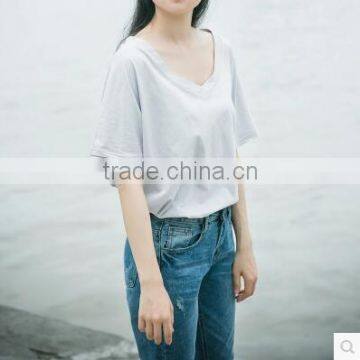 T-shirt female loose big yards of cotton short sleeve pure color in summer