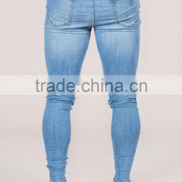 2016 Vintage Men's Straight Fit Ripped Washed Selvedge Light Blue Denim Jeans photo-3