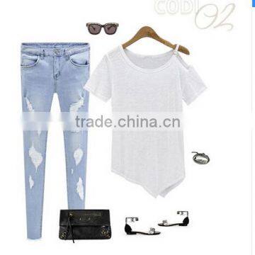 New Solid Camisetas Summer Cotton T-shirts Fashion Tops 2016 Punk Rock Tee Shirt Femme Off the Shoulder Strap T Shirt Women photo-4