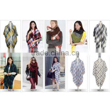 Classic Plaid Pattern High Quality 30 Choice 140*140 Acrylic New European Style Square Blanket Scarf photo-4
