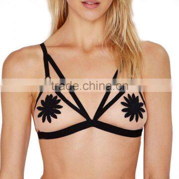 Lace & Polyester Transparent Sexy Bra Top,black and White Sexy Nipple Bra photo-4