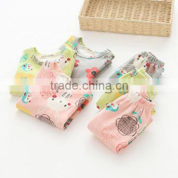 Autumn new style animal and flower printing cotton soft girl pajamas