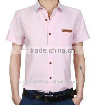 Mens Short Sleeve Leather Label Custom Oxford Shirt photo-4
