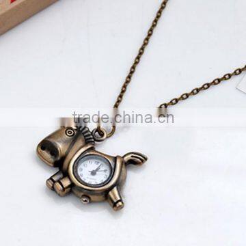 Retro design Cartoon Big-Mouth Horse Open Faced Pocket Watch Necklace