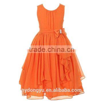 orange girl irregular chiffon princess dress/xnanbhi girl flower chiffon princess dress/new design girl holiday fashion dress