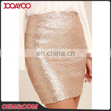 Custom Women Lovely Stylish High Waist Shining Gold Sequin Mini Skirt