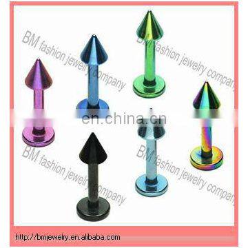 Titanium plated spike lip labret ring body piercing jewelry