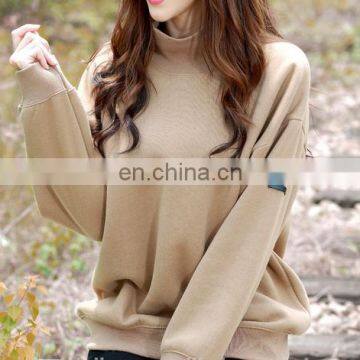 Clothing Women Spring Autumn Ladies Tops Loose Cotton Long Sleeve Batwing High Chimney Collar Velvet Sweatshirt for Women photo-3