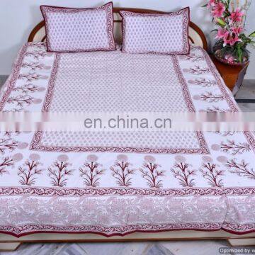 Floral Bed Sheet Bohemian Block Printed Ethnic Bedding With Pillow Covers Queen Size Bedspread