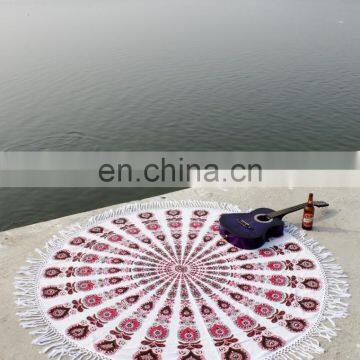 White Mandala Tapestries Ethnic 72" Round Wall Hanging Tapestry Yoga Mat Bed Throw
