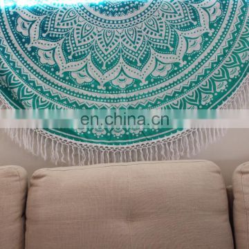 72" Indian Mandala Hippie Sea Green Beach Throw Round Roundie Tapestries Hippy Boho Gypsy Round Beach Throw Yoga Mat Tassel