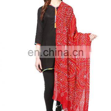 Hand Tie Dye Bandhej Bandhani Beaded Jaipuri Tradional Ethnic Stole Dupatta