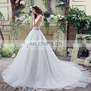 Glamorous Sweetheart Sleeveless Beaded Belt Lace-Up Court Train Organza Wedding Dresses SQS040 photo-2