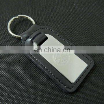 Cheap custom embossed car logo metal keychain hot silver logo real genuine leather keyring