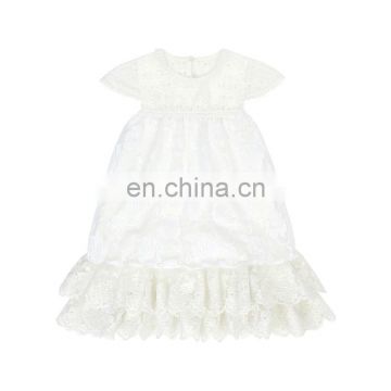 Beautiful pure white lace dress double layers ruffle boutique baby girl summer dress