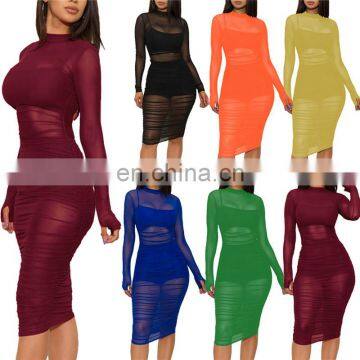 Ladies Bodycon 3 Pieces Tank Top Shorts Sexy Mesh Dresses Club Dress