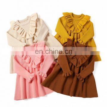 Baby Girls Knitted dress Lotus collar Ruffle Sleeve Clothing Kids Wool Knitted Solid Dresses Autumn Winter