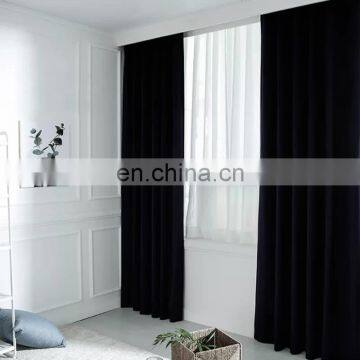 Wholesale Luxury Thickened High Density Pure Black Color Polyester Full Shading Blind Blackout Fabric Ready Made Curtain