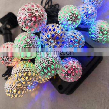 20 Led Solar Light Outdoor Waterproof Moroccan Sliver Metal Ball String Light for Garden Christmas