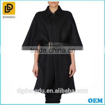 Short sleeve black women winter wool coat with belt