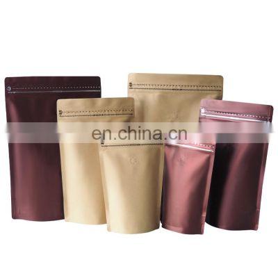 Hot Sale Kraft Paper Zipper Aluminum Foil Coffee Packaging Bag Matte Mylar Stand Up Bag with One Way Valve for Coffee Bean