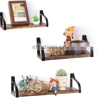 set of 3 rustic style durable living room holder storage wood floating wall shelf for collecting