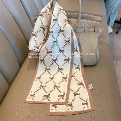 Silk Flowers Paintings Scarf 100% Mulberry Silk Scarves Double Sided Ribbon High Quality photo-2