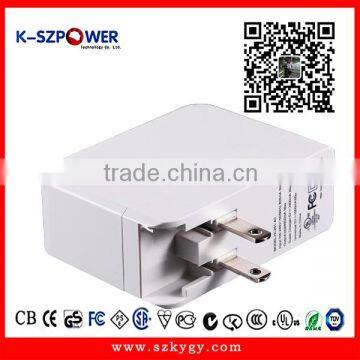 2016 G-series25W K- 054900 folding type ac dc 4 port usb home charger with US plug and CE UL FCC