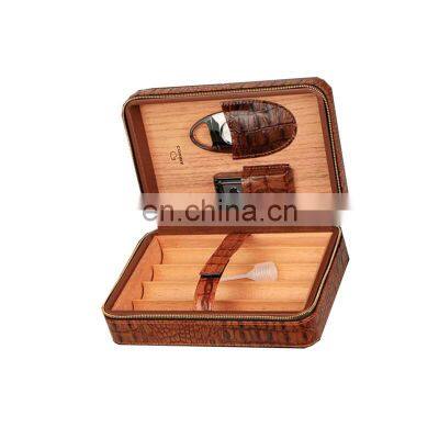 Croco Leather Cigar Travel Humidor Manufacturer Wholesale Solid Cigar Case Cedar Wooden Cigar Humidor photo-2