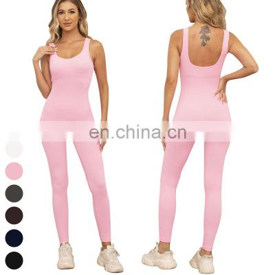 Big U Back Design Butt Lifting Jumpsuits Custom Workout Wear Gym Fitness Ribbed Bodysuit Women Seamless One Piece Yoga Jumpsuit