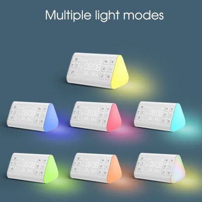 DC 5V 1800mah Antique Style Temperature Humidity LED Display Alarm Clock Wake up Light Radio White Noise Machine photo-6