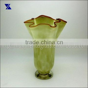 Hand Blown Art Glass Vase Glass Vase Ruffled Top For Home Deco