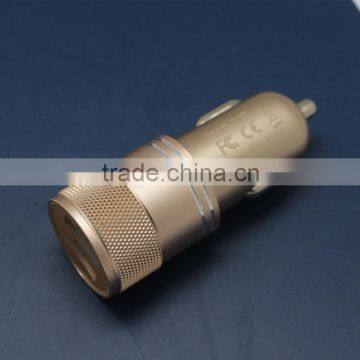 New design 2 port usb fast charge car charger with aluminum shell