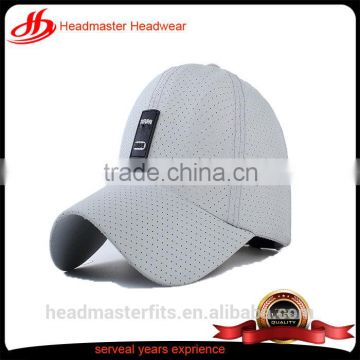 Custom fashion 100%polyester perforated baseball hat sports hat with leather patch