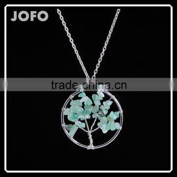 2016 Green Aventurine Natural Stone Tree Of Life Pendant Necklace Accessories for Women SMJ0174