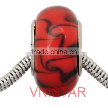 Vnistar stainless steel core dark red color glass beads fit for european bracelet&DIY jewelry PGS010