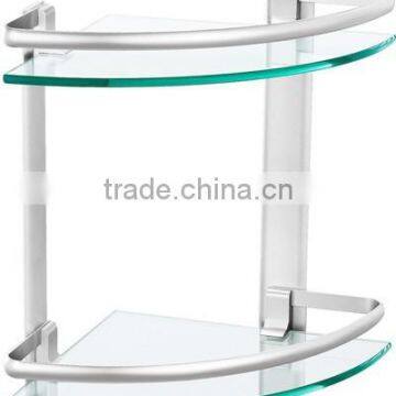 aluminium double corner glass shelf, bathroom glass shelf