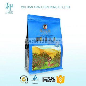 square bottom food package pouch bag, flat bottom doypack food zipper bag, eight side seal box bottom bag